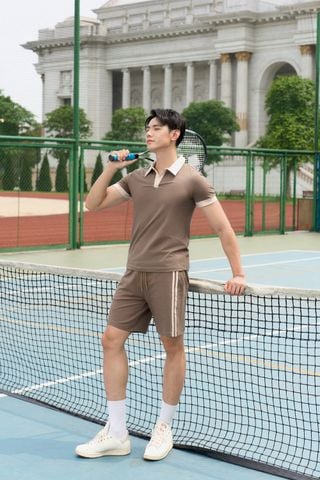 Bộ thể thao nam chất cotton áo polo tay cộc phối màu trẻ trung