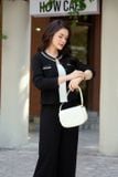 Set áo cổ tròn túi ngực phối dây viền quần ống rộng chất len nhung 