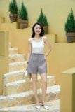  Quần soóc nữ Cardina Younger vải tuýt si kẻ dáng chữ A 