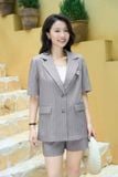  Áo Blazer nữ Cardina Younger vải tuýt si kẻ dáng tay lửng 