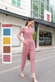 Jumsuit dài sang chảnh chất đũi cổ vuông dáng quần baggy tôn chiều cao 