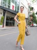  Jumsuit dài sang chảnh chất đũi cổ vuông dáng quần baggy tôn chiều cao 