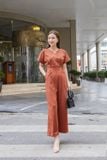  Jumpsuit nữ dáng dài sang chảnh chất linen, kiểu dáng cổ V tay liền quần dài 