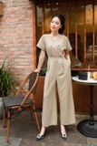  Jumpsuit nữ dáng dài sang chảnh chất linen, kiểu dáng cổ V tay liền quần dài 