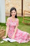  Đầm hở vai maxi vai bèo hoa nhí chất liệu tơ xước mềm mại 