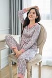  Bộ pyjama dài tay phối cổ quần dài chất lụa cao cấp 