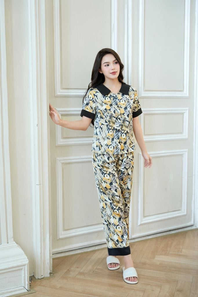  Pyjama lụa quần suông phối cổ sen cho nàng mặc nhà thoải mái, thảnh thơi 