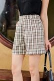  Quần sooc nữ Cardina chất tuýt si cạp cao họa tiết kẻ caro 