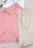  Quần Short Nữ Younger by Cardina Dáng A Vải Thô Linen Gấu Ren 