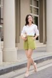  Quần short nữ Cardina chất liệu linen dáng cạp cao 