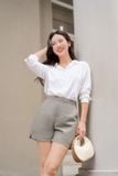  Quần short nữ Cardina chất liệu linen dáng cạp cao 