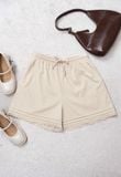  Quần Short Nữ Younger by Cardina Dáng A Vải Thô Linen Gấu Ren 