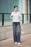 Quần jean nữ cạp cao dáng suông túi nắp giả trước 