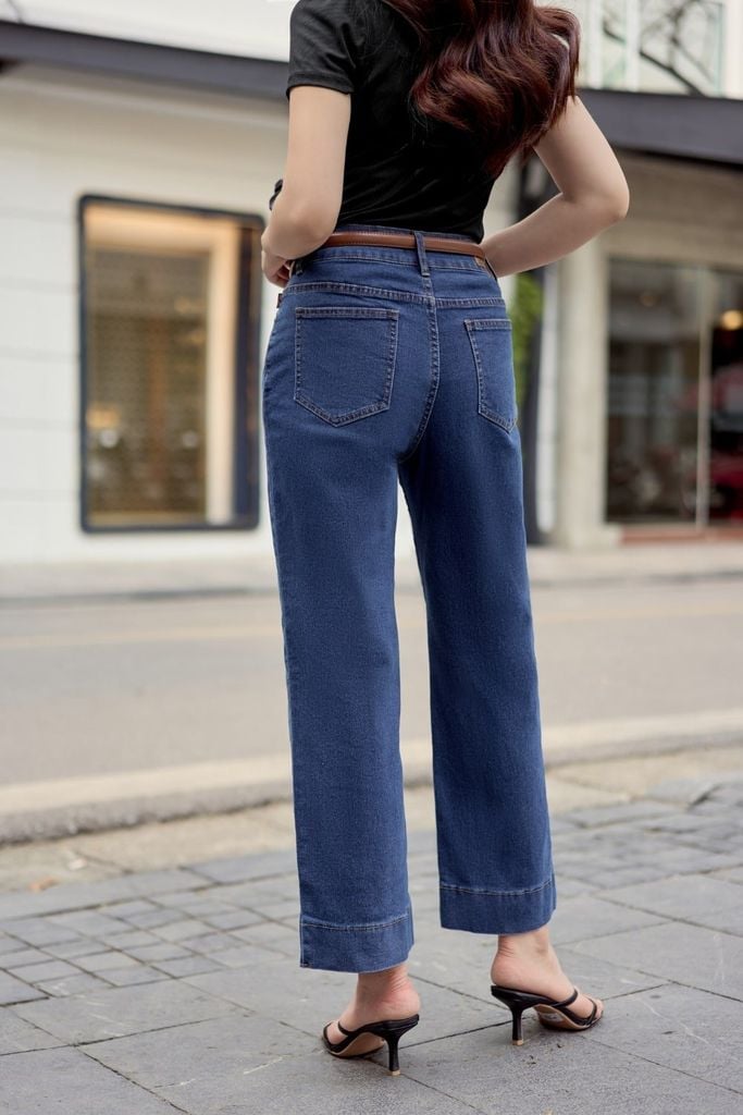  Quần jean ống đứng chính hãng Cardina cạp cao 2 khuy cho nữ 