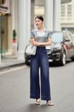  Quần jean nữ cạp cao dáng suông túi nắp giả trước 