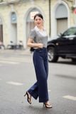  Quần jean nữ cạp cao dáng suông túi nắp giả trước 