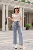 Quần jean nữ Cardina ống suông rộng cạp cao che khuyết điểm 