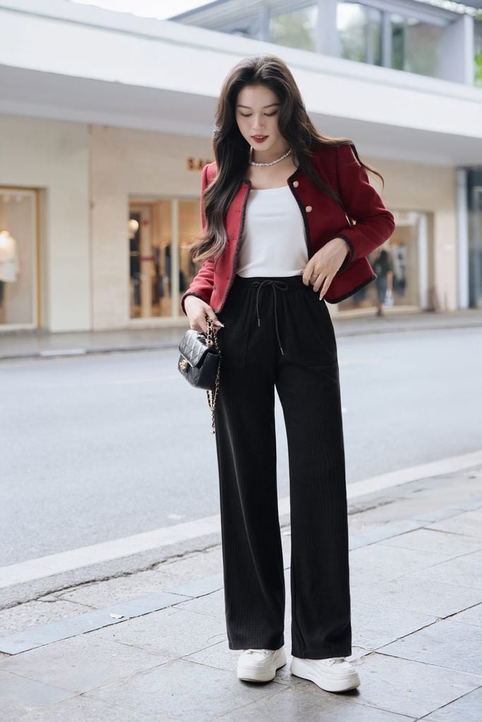  Quần nỉ lông cừu dáng suông có túi che khuyết điểm 