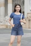  Quần short jean nữ Cardina form dáng A cạp cao 