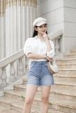  Quần short jean nữ Cardina form dáng A cạp cao 