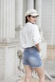  Quần short jean nữ Cardina form dáng A cạp cao 