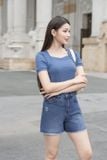  Quần short jean nữ Cardina form dáng A cạp cao 