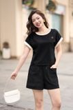 Quần đùi thô chéo dáng A cạp chun co giãn dây rút điều chỉnh 