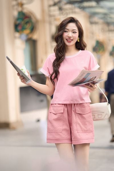  Quần đùi thô chéo dáng A cạp chun co giãn dây rút điều chỉnh 