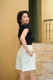  Quần short nữ Cardina vải tuytsi Hàn dáng cạp cao ống rộng 