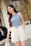  Quần sooc nữ chất chéo gân diễu chỉ kèm đai tháo rời điều chỉnh 