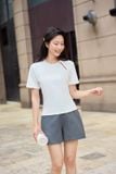  Quần sooc nữ chất chéo gân diễu chỉ kèm đai tháo rời điều chỉnh 