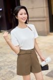  Quần sooc nữ chất chéo gân diễu chỉ kèm đai tháo rời điều chỉnh 