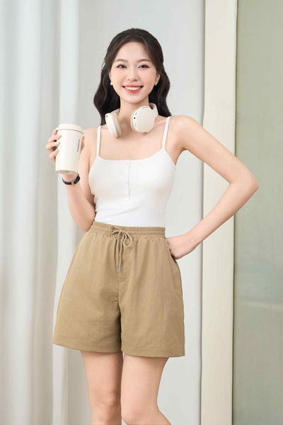  Quần Short Nữ Cardina Dáng A Cạp Chun Vải Thô Linen Túi Tiện Lợi 