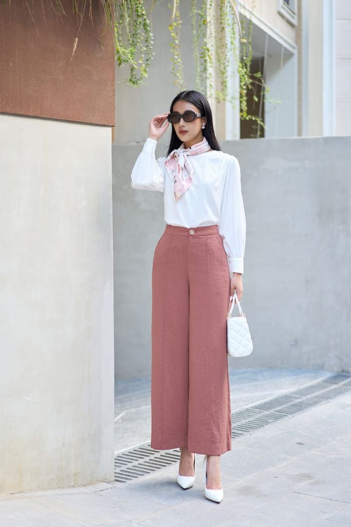 Quần culottes nữ công sở phối áo sơ mi