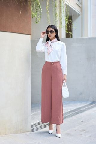 Quần suông culottes chất đũi Nhật mềm mại, khuy cài chun sau cúc trước có khóa