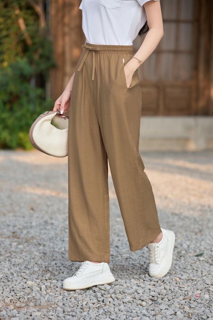  Quần suông cạp chun nữ có túi chất đũi Bamboo cao cấp 