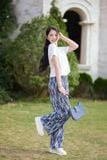  Quần suông nữ chất liệu lụa băng dập ly họa tiết 