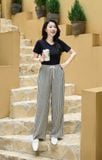  Quần suông nữ Cardina dòng casual vải đũi họa tiết sọc cạp chun 