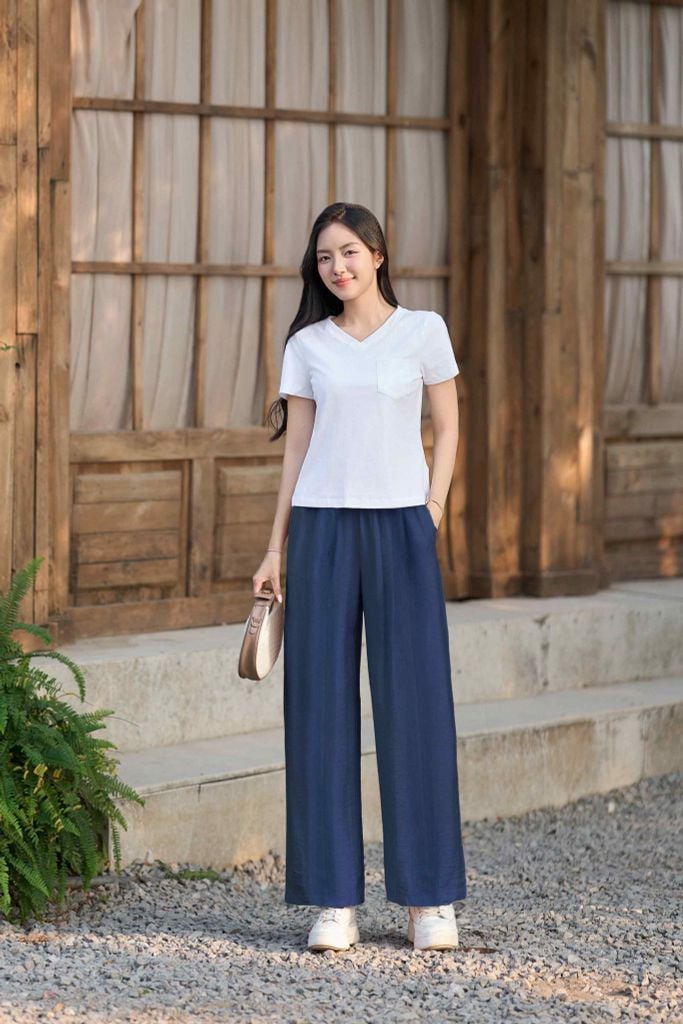  Quần đũi nữ Cardina dòng casual vải đũi bamboo dáng suông cạp chun 