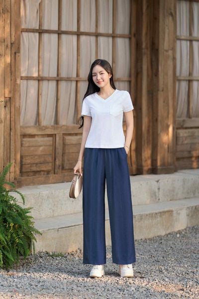  Quần đũi nữ Cardina dòng casual vải đũi bamboo dáng suông cạp chun 