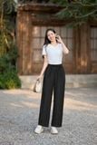  Quần đũi nữ Cardina dòng casual vải đũi bamboo dáng suông cạp chun 