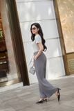  Quần suông nữ dáng cạp liền dây đai buộc có thể tháo rời 