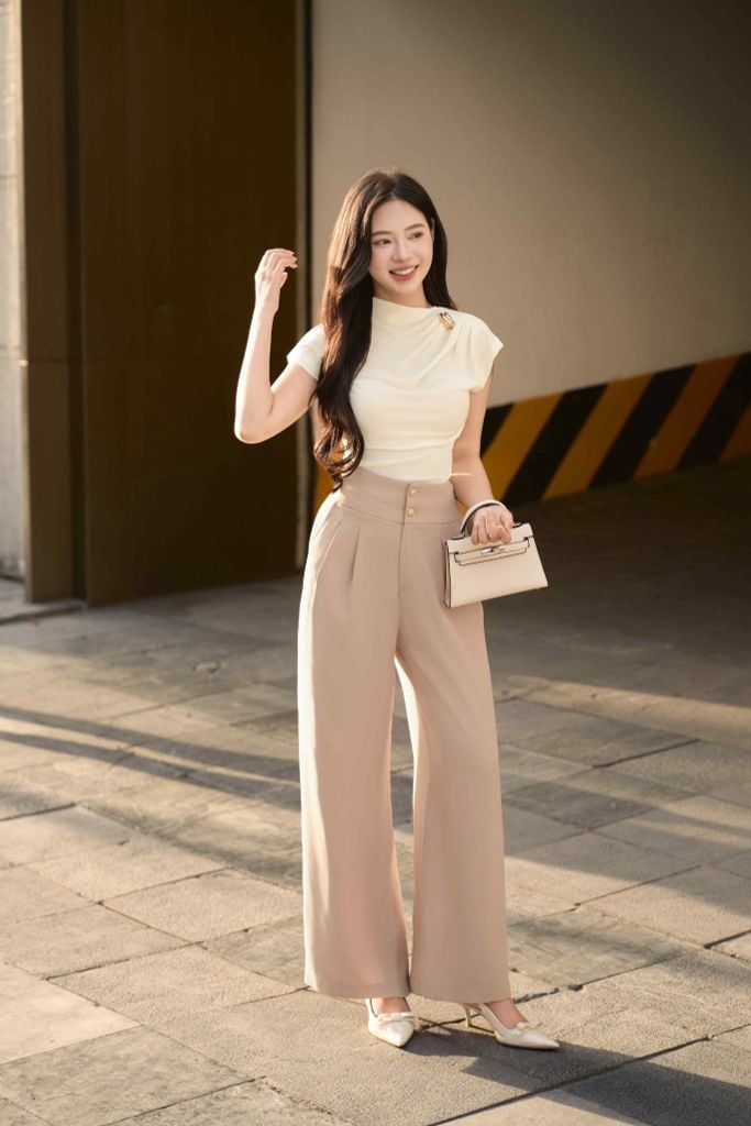  Quần xếp ly ống rộng cạp đôi chất chéo Nhật 