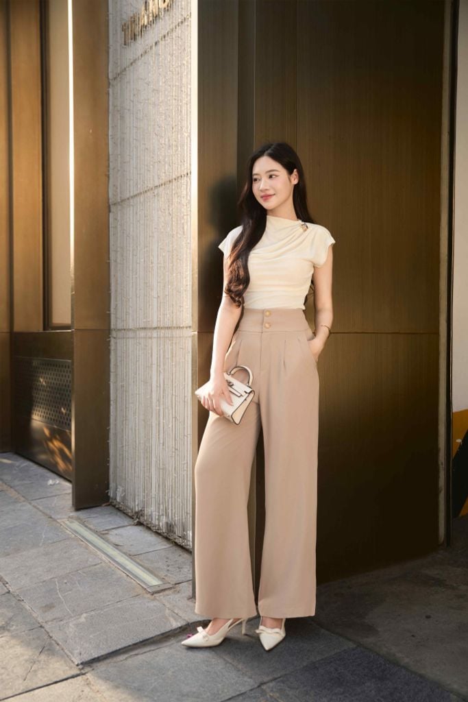  Quần xếp ly ống rộng cạp đôi chất chéo Nhật 