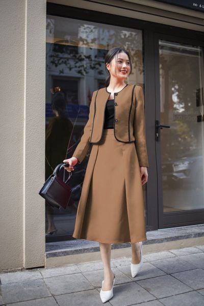  Chân váy công sở Cardina cao cấp, chất liệu tuyết mưa kiểu dáng xếp ly 