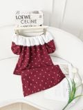  Set áo babydoll quần dài cạp chun viền cổ bánh bèo họa tiết nơ 