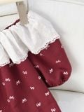  Set áo babydoll quần dài cạp chun viền cổ bánh bèo họa tiết nơ 