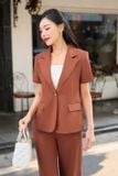  Set blazer công sở chất liệu tuýt si kiểu dáng tay cộc quần suông 