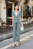  Set blazer công sở chất liệu tuýt si kiểu dáng tay cộc quần suông 