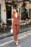  Set blazer công sở chất liệu tuýt si kiểu dáng tay cộc quần suông 